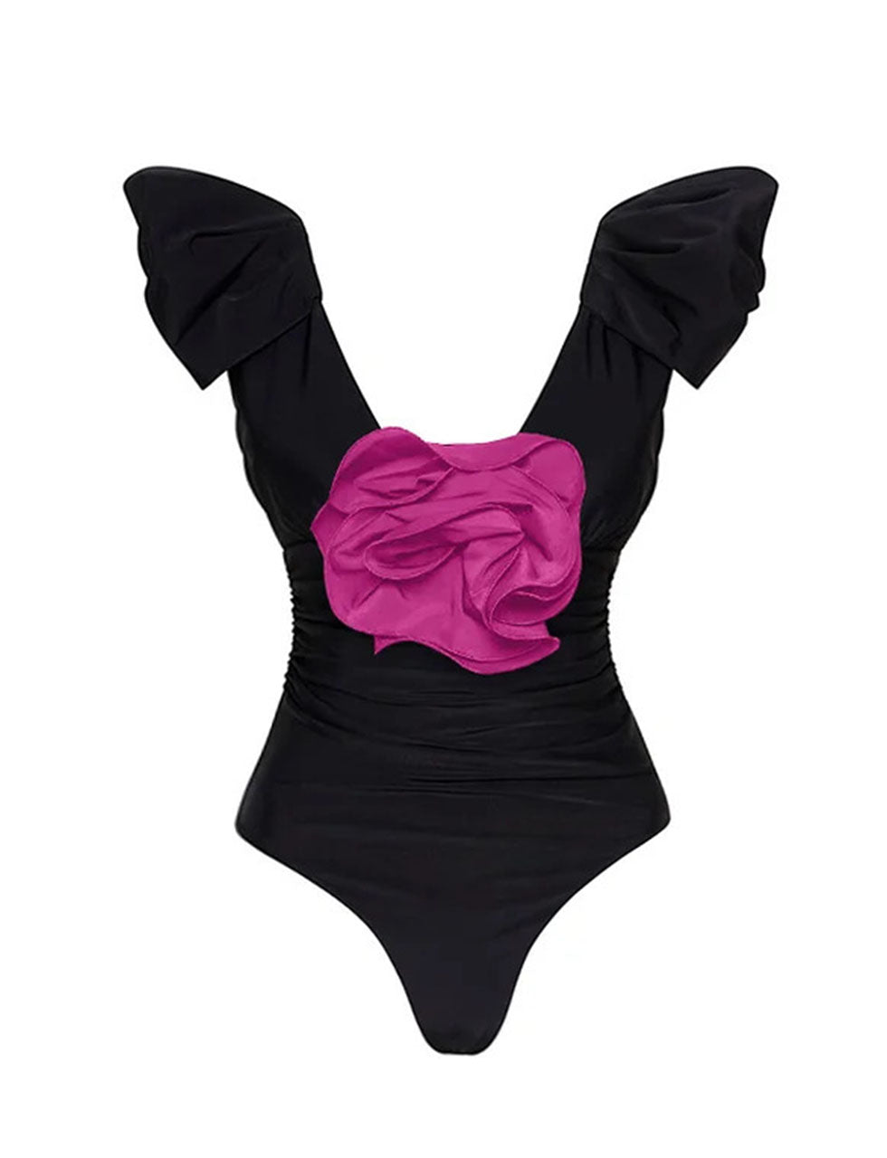 Purple Rose Ruffles One Piece With Bathing Suit Swing Skirt