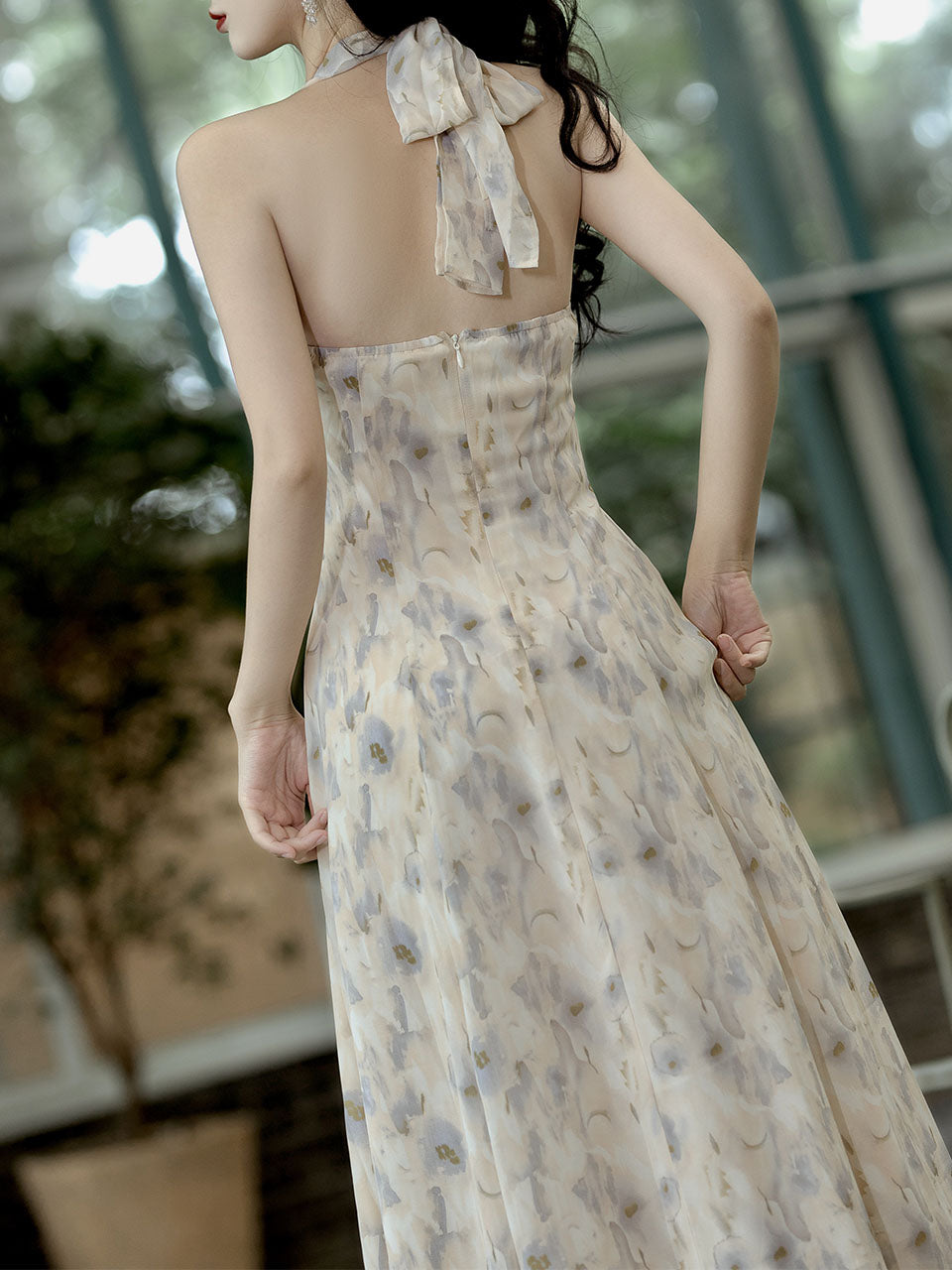 2PS Halter Floral Print 1950S Vintage Dress With Long Sleeve Coat